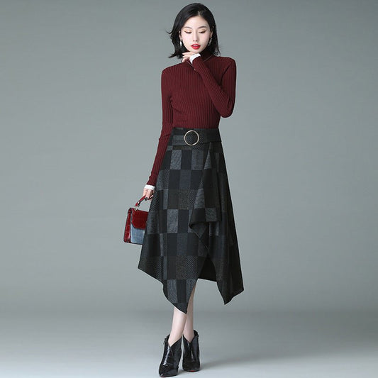 Medium length irregular high waist skirt slim A - line skirt - Eshtree