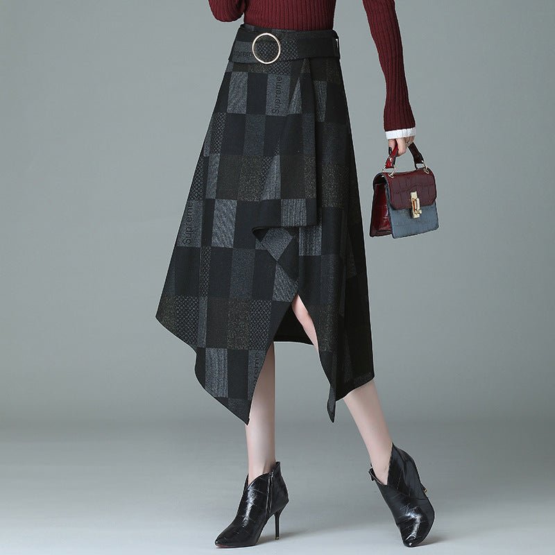 Medium length irregular high waist skirt slim A - line skirt - Eshtree