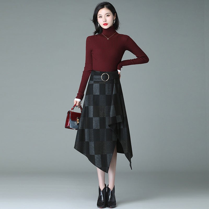 Medium length irregular high waist skirt slim A - line skirt - Eshtree