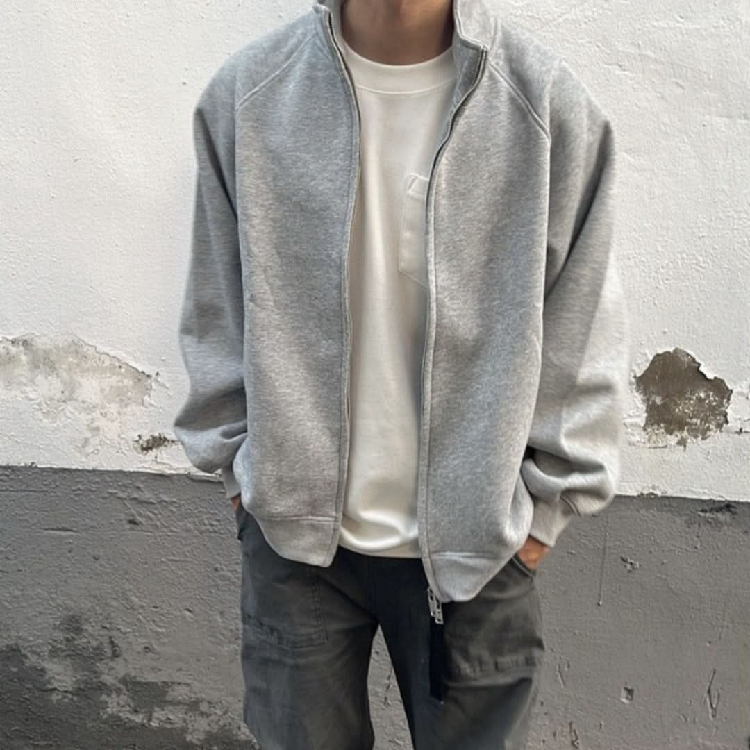 Men's American - style Stand Collar Gray With Zipper Sweatshirt Jacket - Eshtree