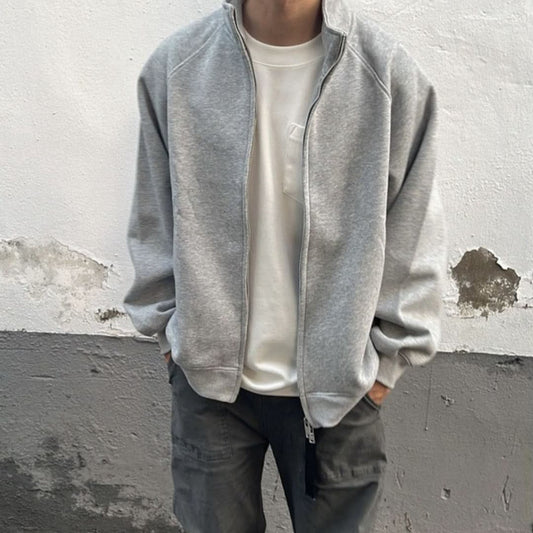 Men's American - style Stand Collar Gray With Zipper Sweatshirt Jacket - Eshtree