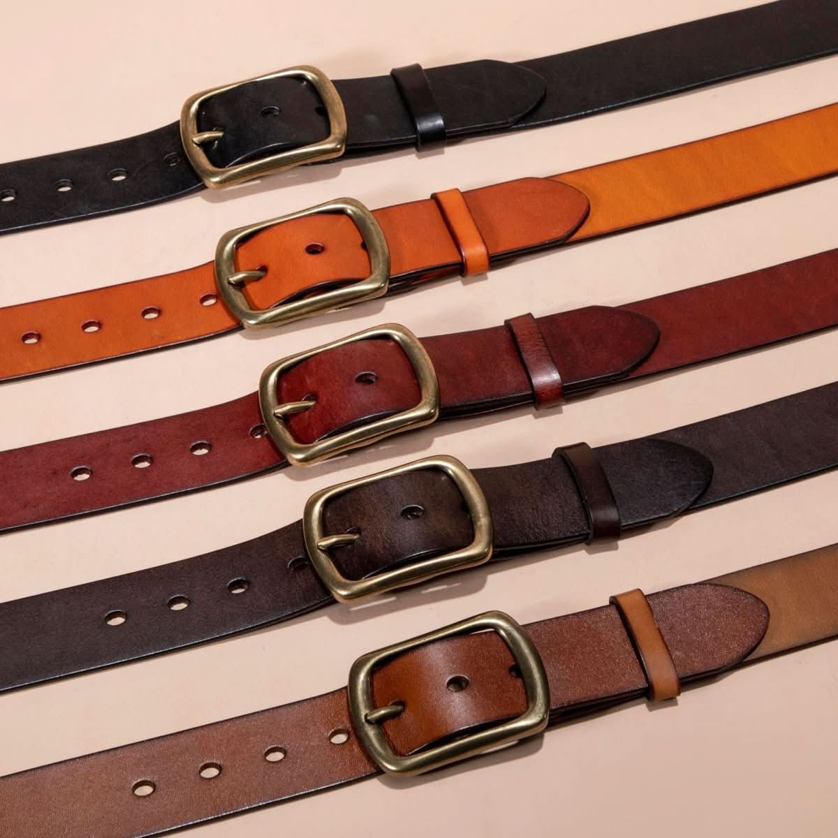 Men's Belt Genuine Leather Top Grain Pure Cowhide Retro Brass Buckle - Eshtree