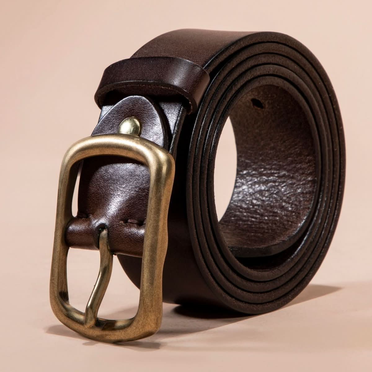 Men's Belt Genuine Leather Top Grain Pure Cowhide Retro Brass Buckle - Eshtree