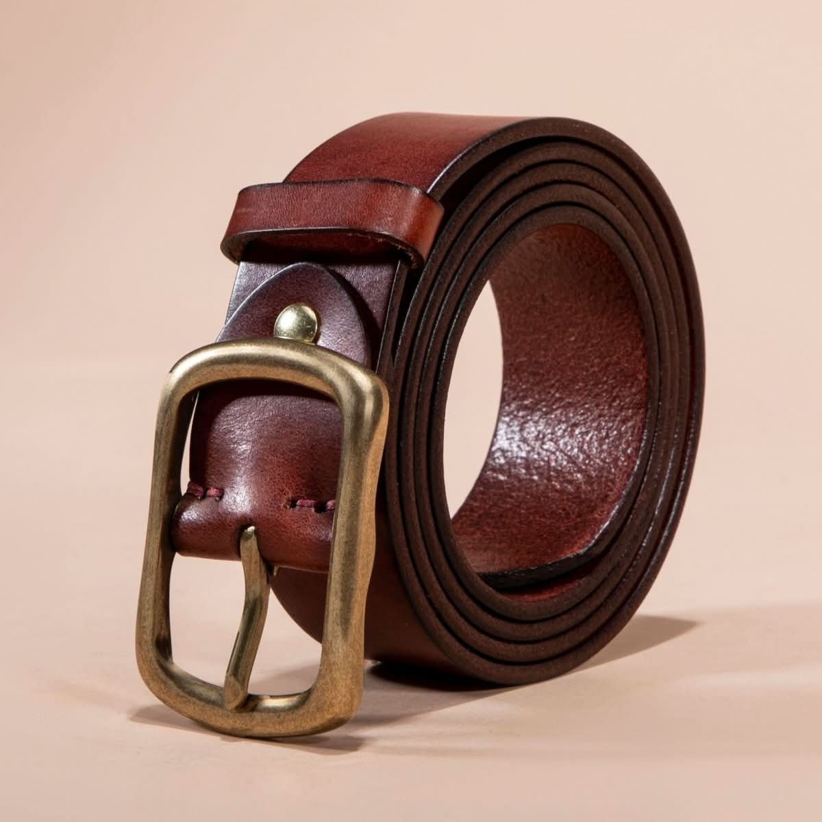 Men's Belt Genuine Leather Top Grain Pure Cowhide Retro Brass Buckle - Eshtree