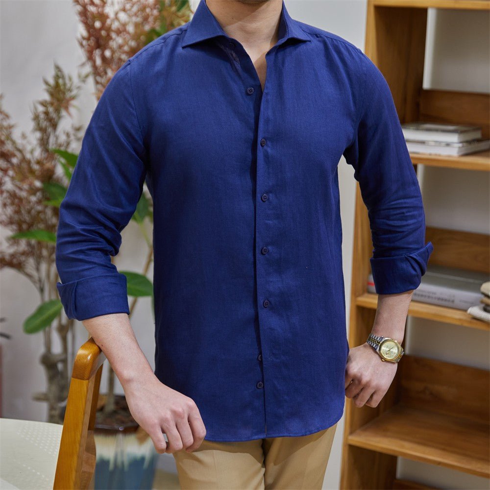 Men's Cotton Linen Casual Solid Color Long Sleeve Shirt - Eshtree
