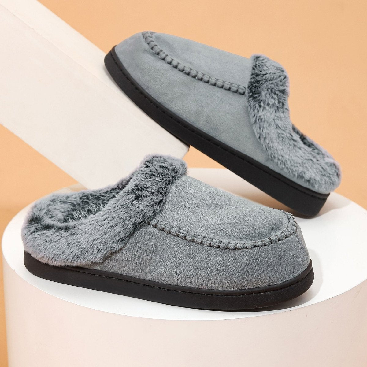 Men's Faded - Edge Mark Shoes WarmIndoor - Outdoor Fleece - LinedNon - Slip Thickened Cotton Slippers - Eshtree