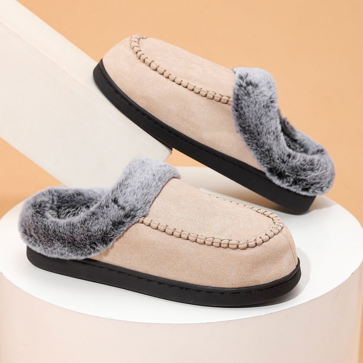 Men's Faded - Edge Mark Shoes WarmIndoor - Outdoor Fleece - LinedNon - Slip Thickened Cotton Slippers - Eshtree