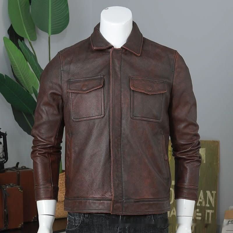 Men's Leather Coat Retro Short Slim Jacket - Eshtree