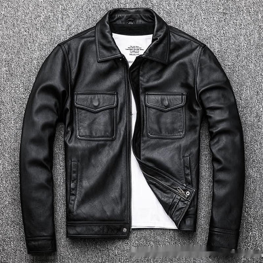 Men's Leather Coat Retro Short Slim Jacket - Eshtree