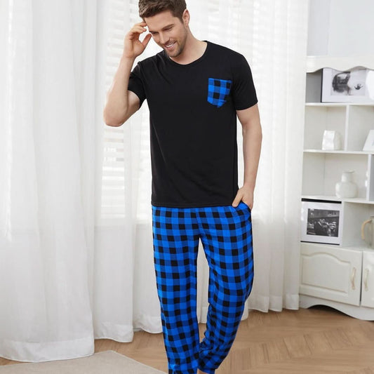 Men's Pajamas Set Short - sleeved Long Pants Home Wear - Eshtree