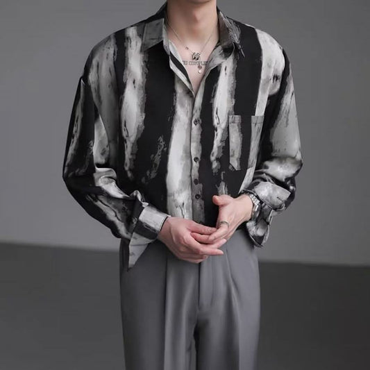 Mens Relaxed Edgy Shirt With A Water - wave Texture And A Flowing Drape - Eshtree