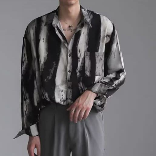 Mens Relaxed Edgy Shirt With A Water - wave Texture And A Flowing Drape - Eshtree