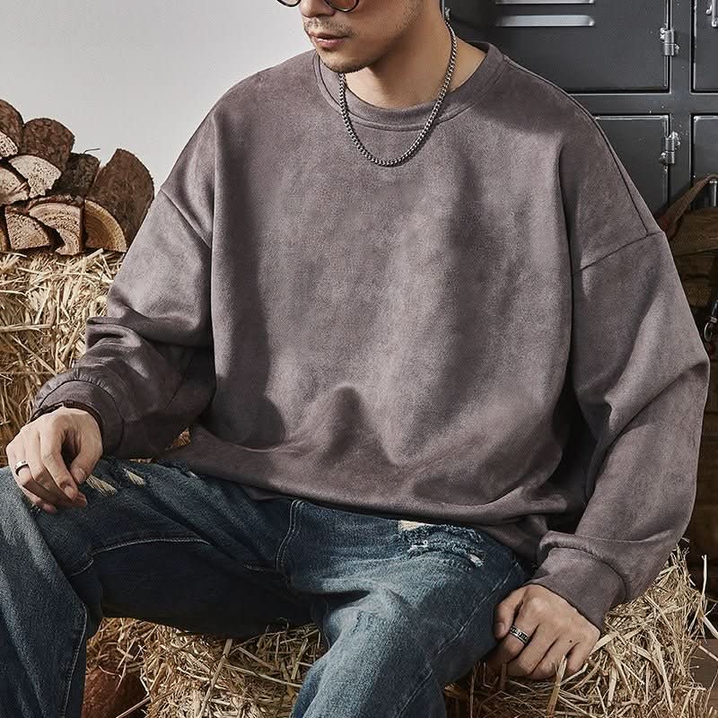 Men's Round - neck Long - sleeve Casual Suede Fleece Pullover - Eshtree