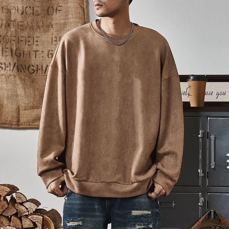 Men's Round - neck Long - sleeve Casual Suede Fleece Pullover - Eshtree
