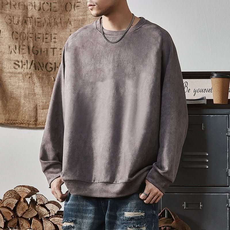 Men's Round - neck Long - sleeve Casual Suede Fleece Pullover - Eshtree
