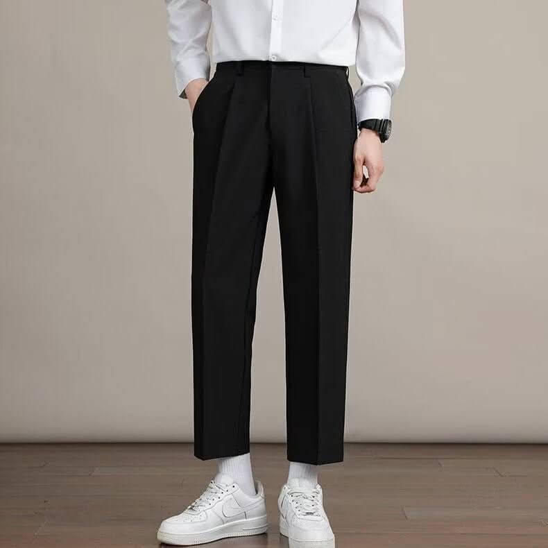 Mens Solid Color Minimalism Straight Cut Dress Pants - Eshtree
