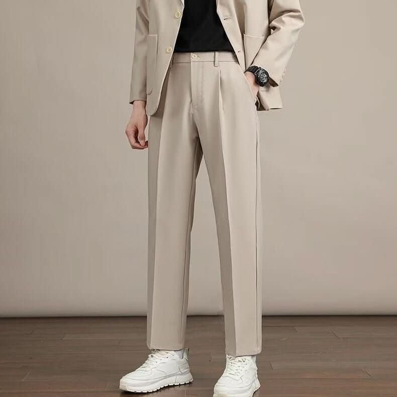 Mens Solid Color Minimalism Straight Cut Dress Pants - Eshtree