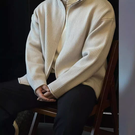 Men's Stand - Up Collar Knitted Cardigan Jacket Vintage Sweater - Eshtree