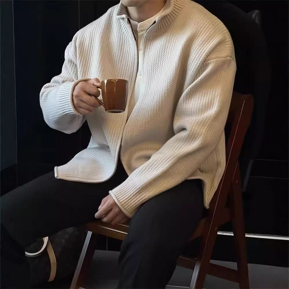 Men's Stand - Up Collar Knitted Cardigan Jacket Vintage Sweater - Eshtree