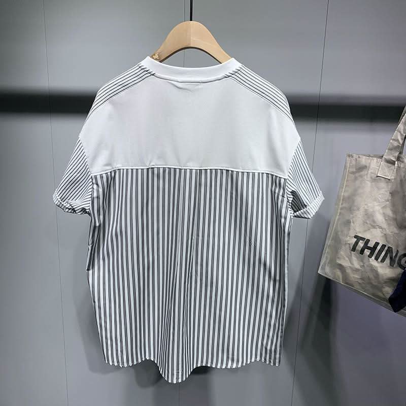 Men's Striped Stitching Short Sleeve T-shirt - Eshtree