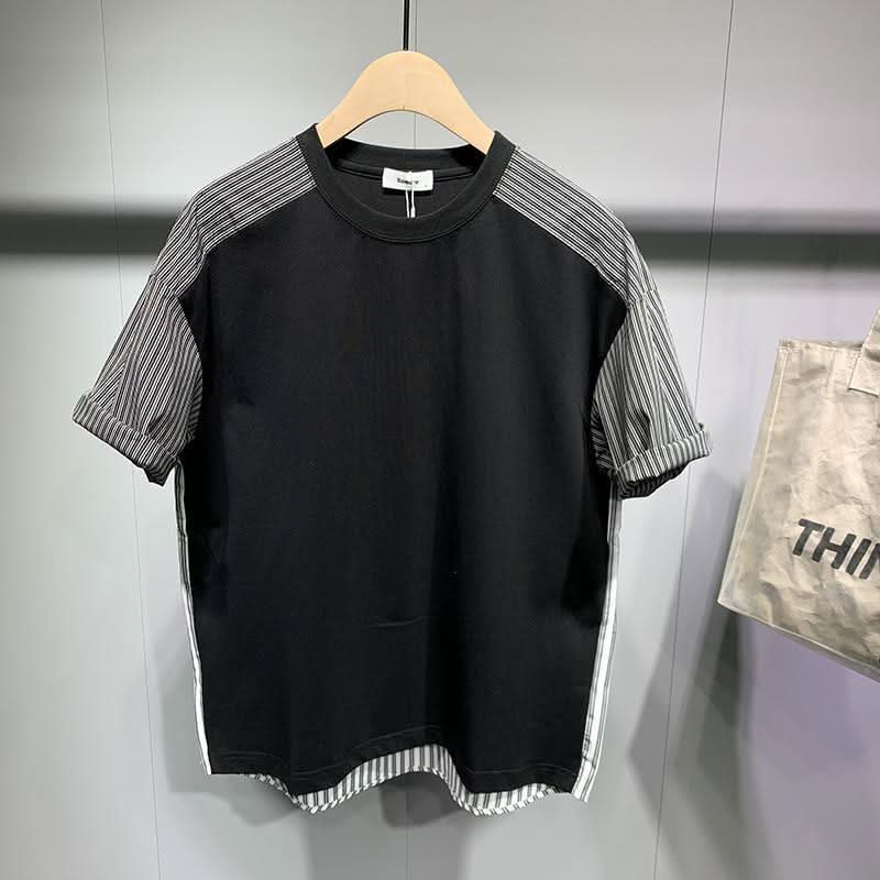 Men's Striped Stitching Short Sleeve T-shirt - Eshtree