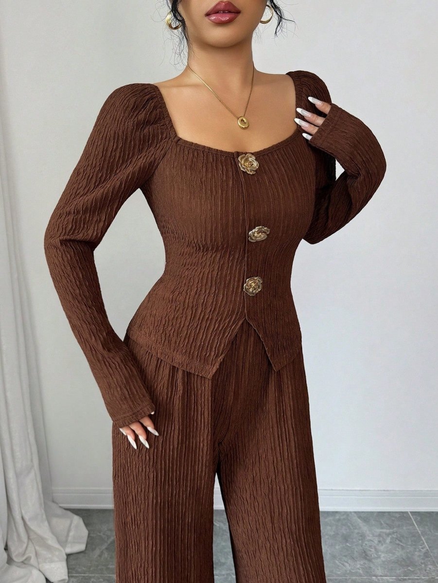 Metal Rose Buckle Slim - Fit Fashionable Womens Suit - Eshtree