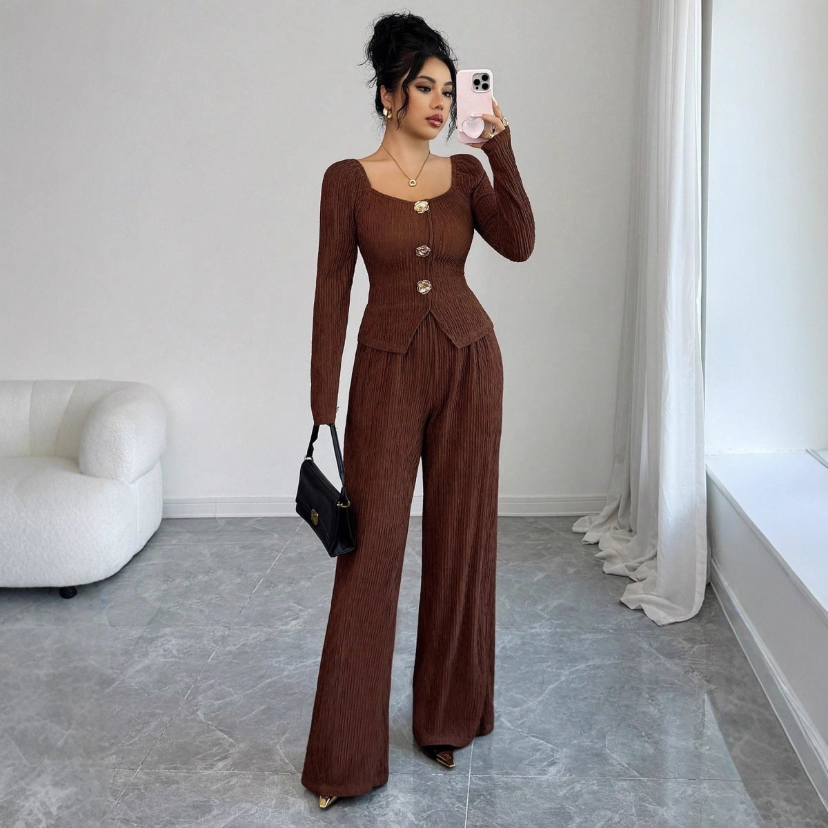 Metal Rose Buckle Slim - Fit Fashionable Womens Suit - Eshtree