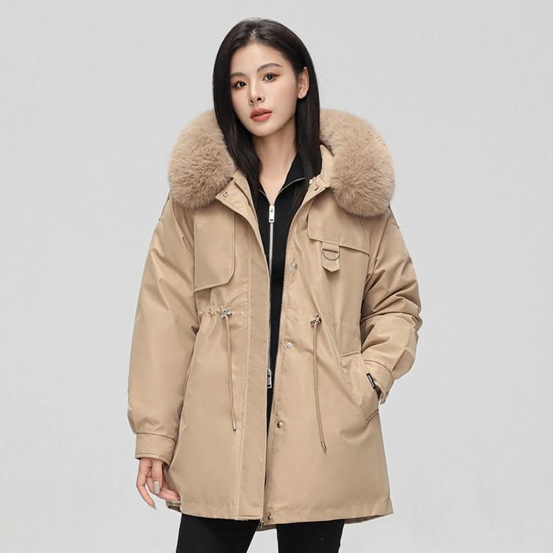Mid - length Versatile Cotton Coat That Hits Below The Knee With A Fur - trimmed Collar - Eshtree