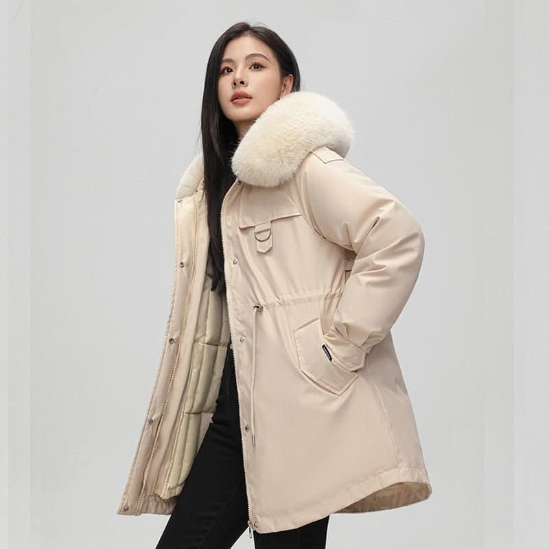 Mid - length Versatile Cotton Coat That Hits Below The Knee With A Fur - trimmed Collar - Eshtree
