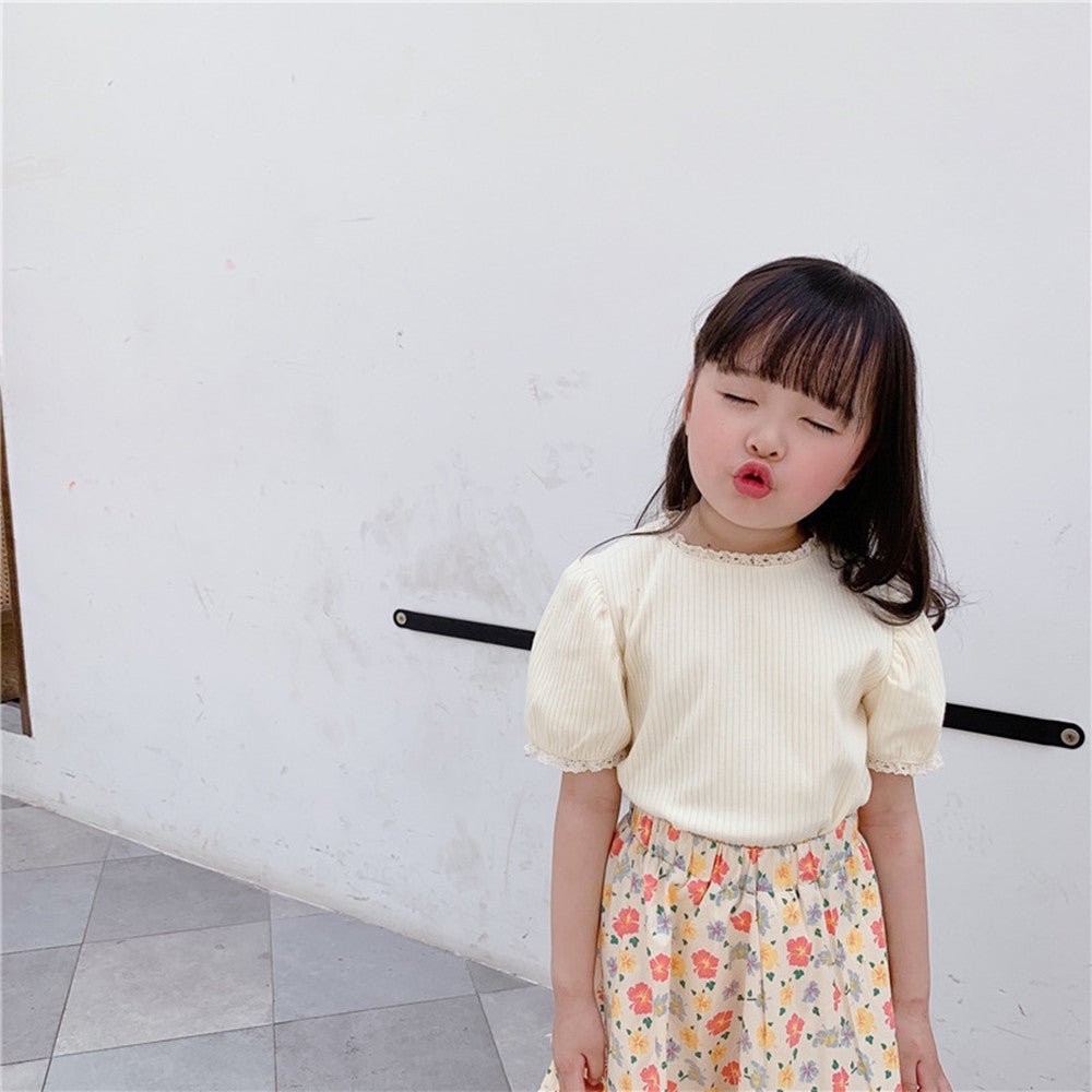Middle And Small Children's Clothing Girls Lace Short Sleeves - Eshtree