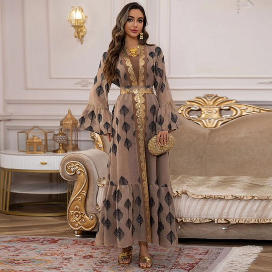 Middle East Arab Dubai Robe Mesh Embroidery Dress - Eshtree