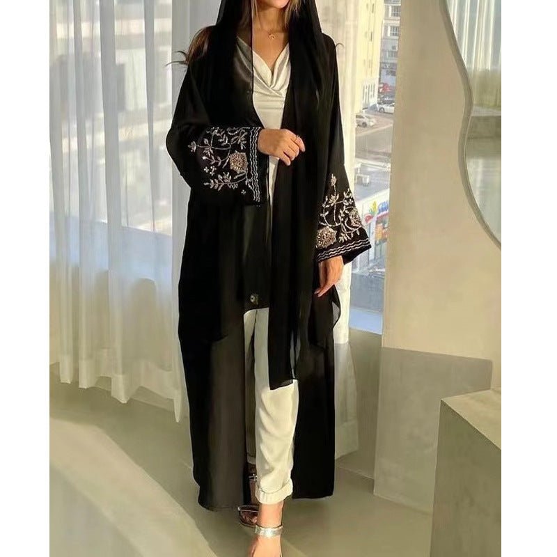 Middle East Dubai Women's Embroidered Bat Sleeve Loose Cardigan - Eshtree