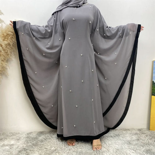 Middle East Turkey Fashion Chiffon Patchwork Elegant Loose Muslim Robe Bat Sleeve Dress - Eshtree
