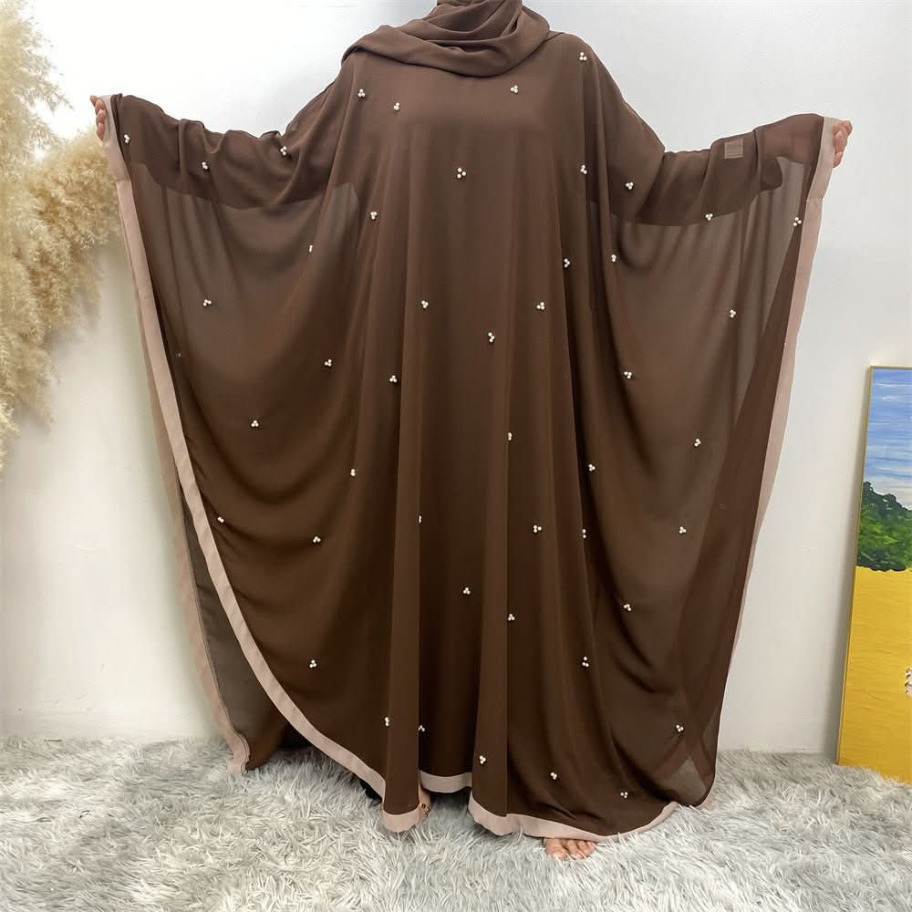 Middle East Turkey Fashion Chiffon Patchwork Elegant Loose Muslim Robe Bat Sleeve Dress - Eshtree