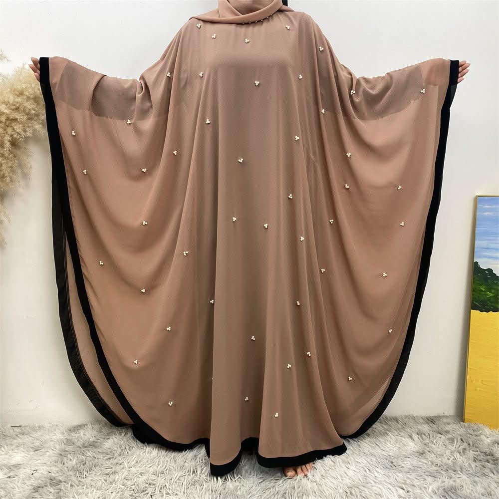 Middle East Turkey Fashion Chiffon Patchwork Elegant Loose Muslim Robe Bat Sleeve Dress - Eshtree