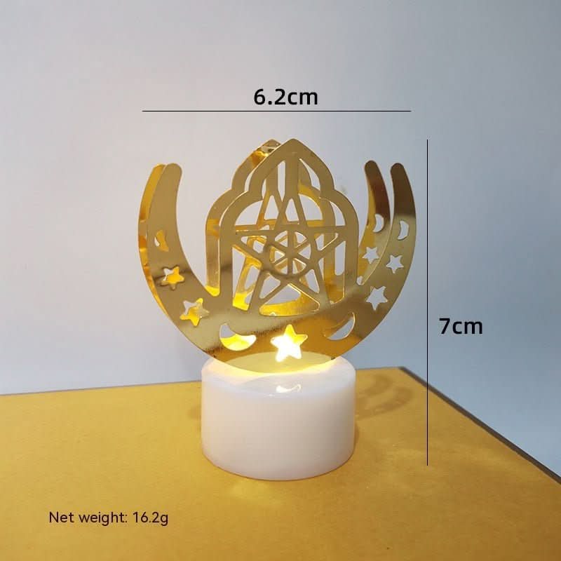 Mini LED Candlestick Metal Hollow Holiday Ornaments Moon Castle Decoration Small Night Lamp - Eshtree