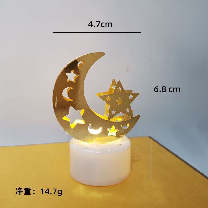 Mini LED Candlestick Metal Hollow Holiday Ornaments Moon Castle Decoration Small Night Lamp - Eshtree