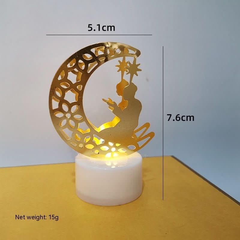 Mini LED Candlestick Metal Hollow Holiday Ornaments Moon Castle Decoration Small Night Lamp - Eshtree