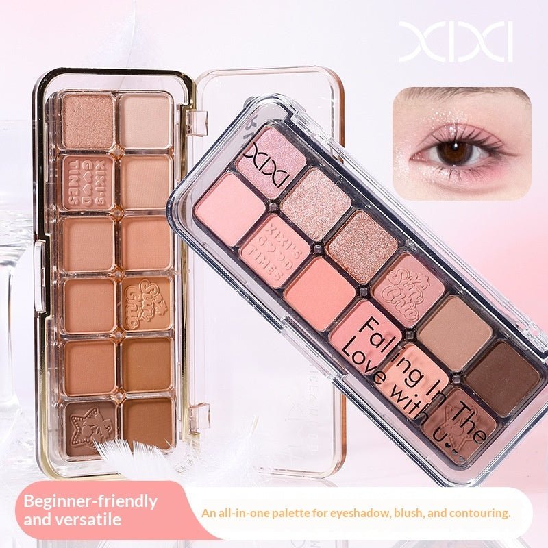 Mist Muse Twelve - Color Eyeshadow Palette Shimmer Sparkle Matte Highlight Contour Blush All - in - One Palette - Eshtree