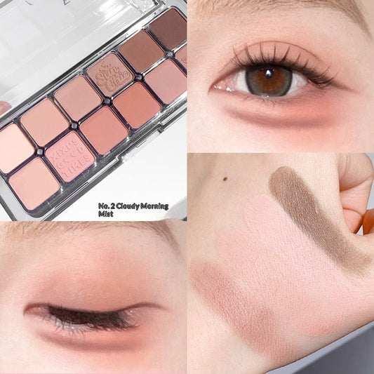 Mist Muse Twelve - Color Eyeshadow Palette Shimmer Sparkle Matte Highlight Contour Blush All - in - One Palette - Eshtree