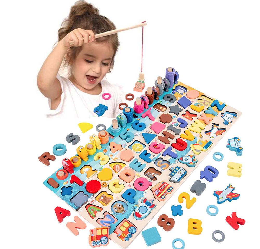 Montessori Educational Wooden Toys for Kids Montessori Toys Board Math Fishing Montessori Toys Educational for 1 2 3 Years Old - Eshtree