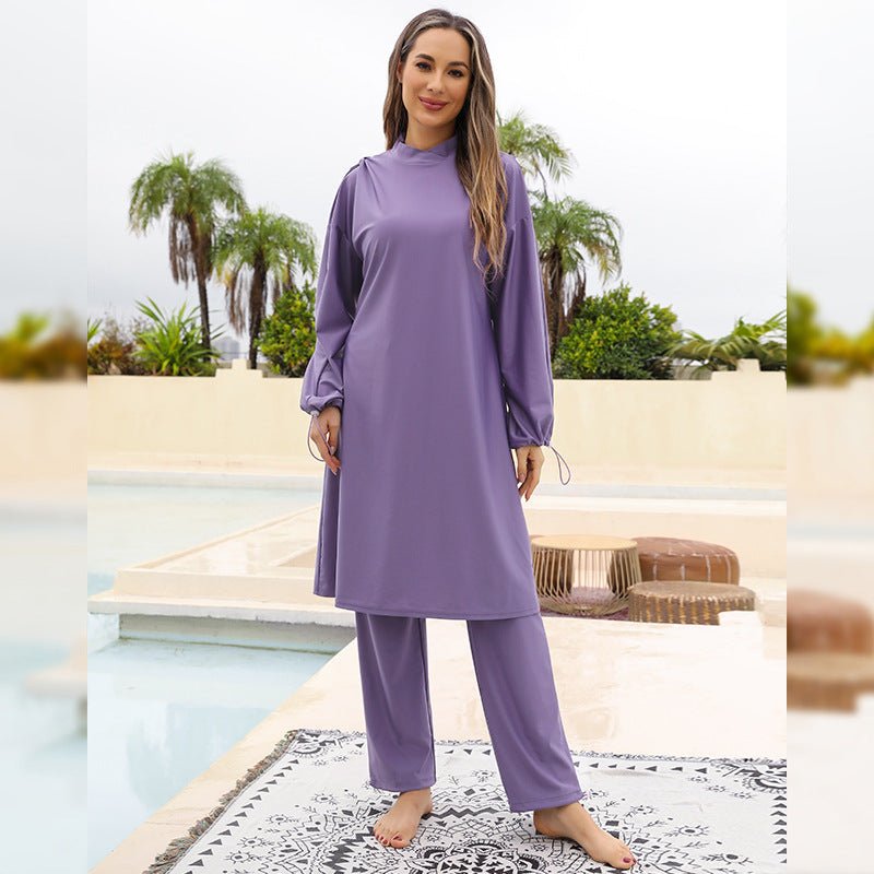 Muslim Fully Surrounded Cover Diving Surfing Conservative Swimwear Three - piece Set - Eshtree