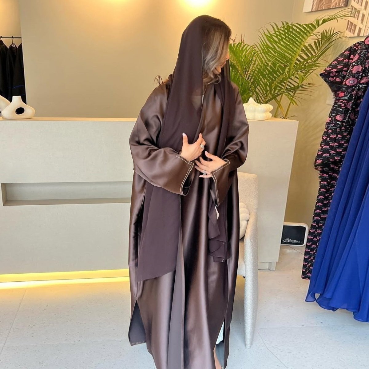 Muslim Robe Middle East Loose Solid Color Satin Cardigan Outerwear - Eshtree