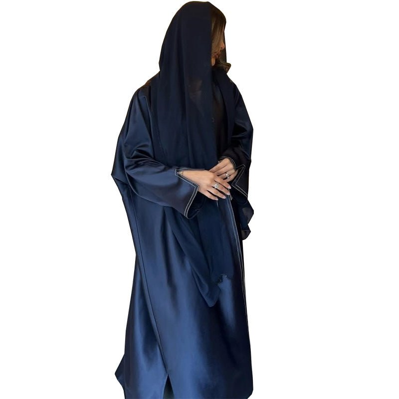 Muslim Robe Middle East Loose Solid Color Satin Cardigan Outerwear - Eshtree