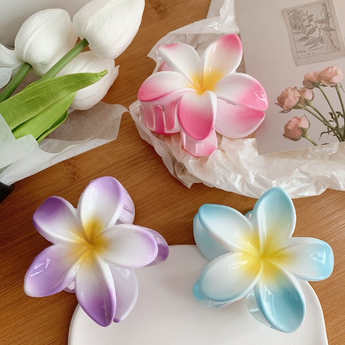 Muweordy Plumeria Hair Clips Flower Hair Clip Trendy Hair Claw Clip Popular Hair Catch Korean Hair Accessories For Women - Eshtree