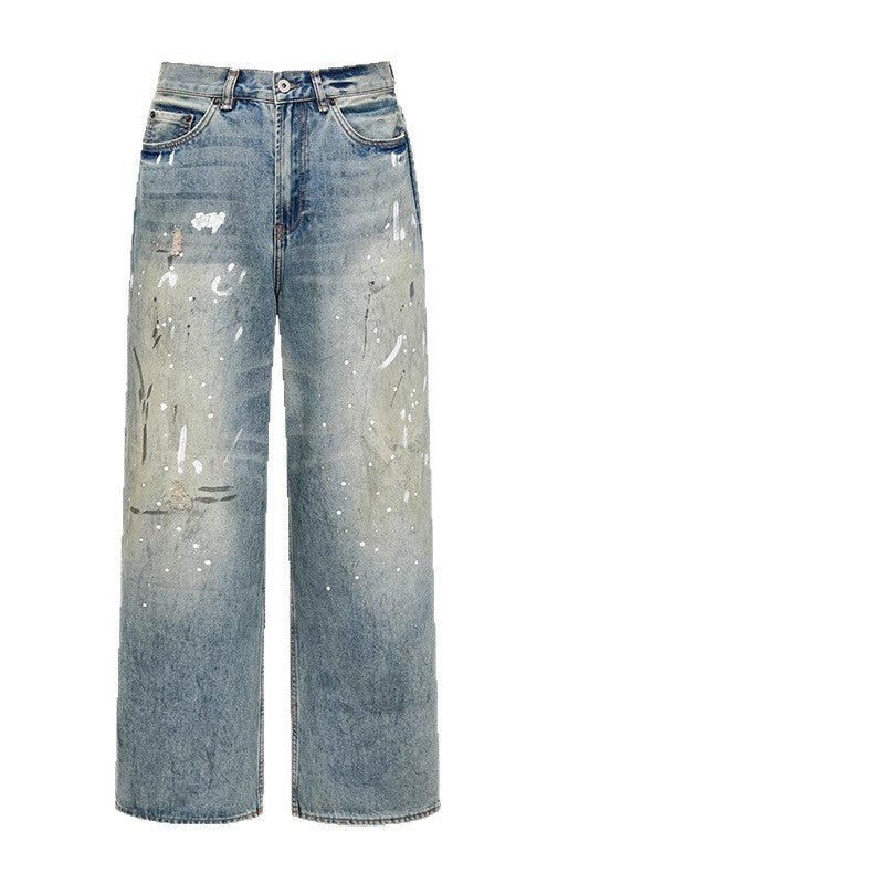 Neutral Wide Leg Mopping Dirty Splash - ink Distressed Design Jeans - Eshtree