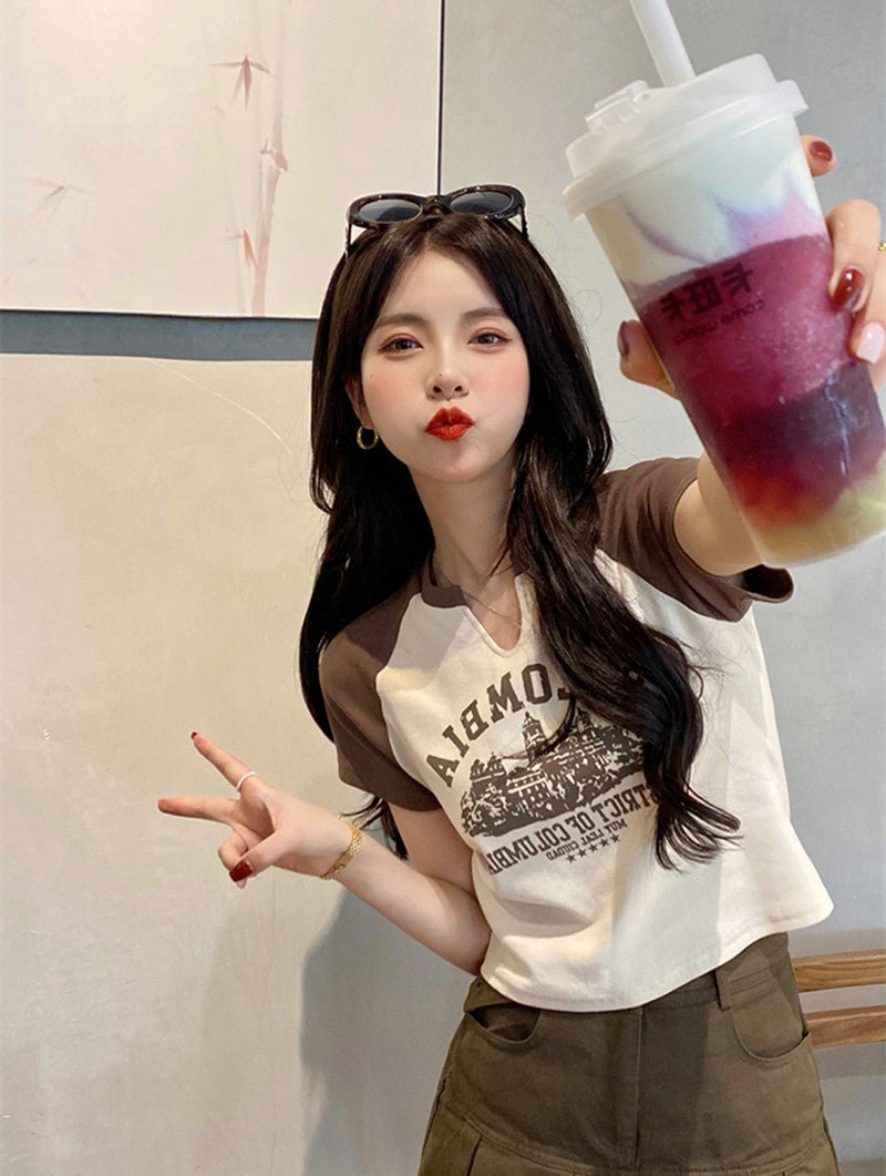 New American - style Retro Streetwear Letter - print Short - sleeve T-shirt - Eshtree