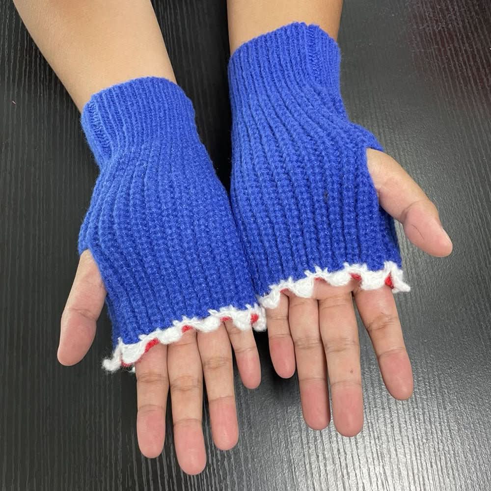 New Cartoon Grey Shark Warm Half Finger Knitted Gloves - Eshtree