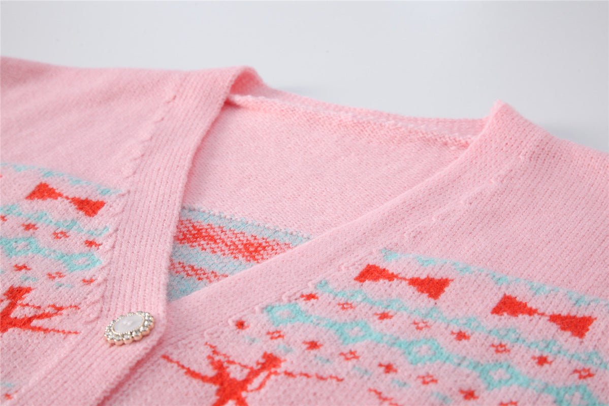 New Girl V - Neck Print Knit Cardigan Jacket - Eshtree