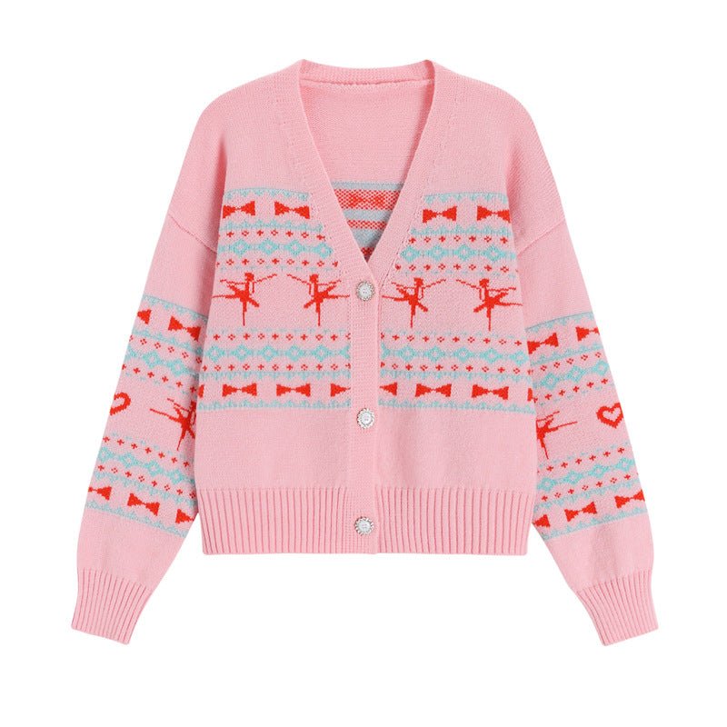 New Girl V - Neck Print Knit Cardigan Jacket - Eshtree